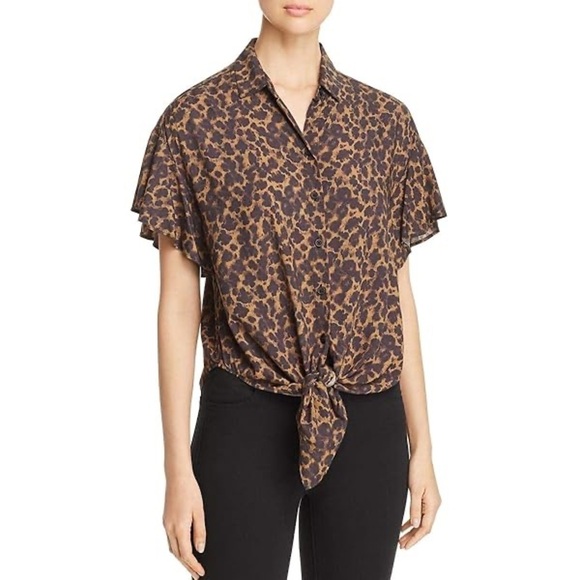 BEACHLUNCHLOUNGE | Brown Leopard Print Blouse Button Up Short Sleeve - Picture 11 of 11